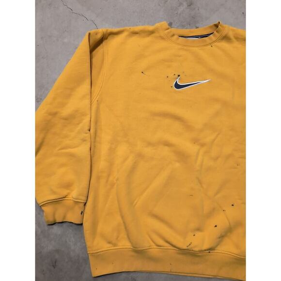VTG Nike Center Swoosh Mens XXL Yellow Pullover Stained Gray Bar Tag - Picture 4 of 10